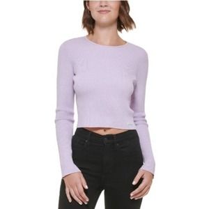 NWT! Calvin Klein Women' Cropped Ribbed Knit Sweater - Purple Size XL